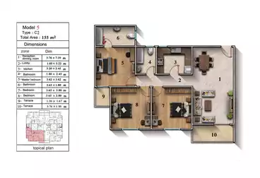 عقارات للبيع - 3 غرف - بالدور 1