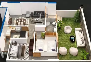 شقة بحديقة للبيع - 2 غرف - بالدور 0