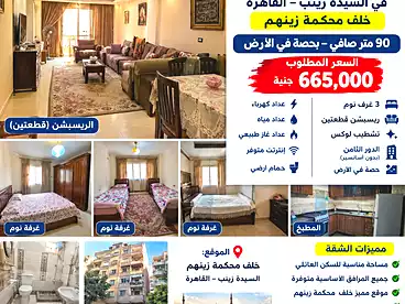 Apartments For sale in Sidi Zeinhom St., El Sayyeda Zeinab, 90 sqm